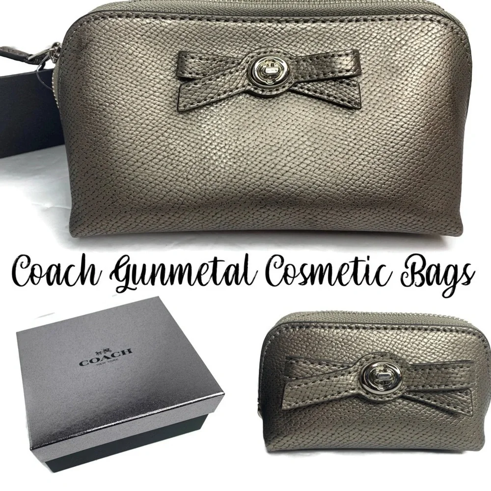 Coach Gunmetal Turnlock Bow Cosmetic Bag Box Set